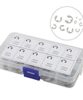 120 Piece E Clip Circlip Set Pro Grade 304 Stainless Steel Retaining Rings Assortment 1.5mm To 10mm Rust Resistant C Shape Fasteners For Heavy Duty Machinery Repair And Maintenance, storage box with sizes