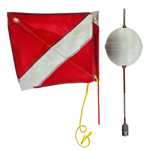 Must Have Dive Flag And Float Kit For Snorkel And Scuba, 14 By 18 Inch Nylon Flag With Tough Stiffener Rod, Two Part Design