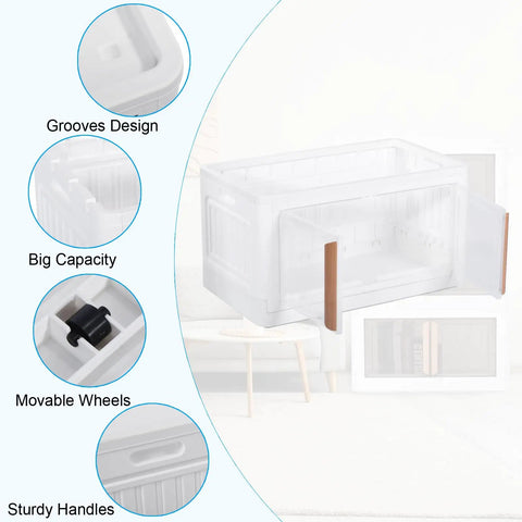 Built Tough Plastic Storage Bins With Lids 3 Pack Of Rock Solid Stackable Collapsible Containers With Clear Front Doors And Handy Roll Out Wheels For Closet Organization And Everyday Living with clear front, sturdy handles and movable wheels.