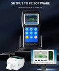 Portable Brinell Hardness Tester NDT230 with color screen and impact modules, connected to PC display for data output.