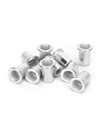 Close-up of M6 aluminum rivet nuts from the 200 Pc M6 Aluminum Rivet Nuts Pack Zinc Plated Hex Body Fasteners for Slick Self Clinching Attachments.