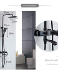 UMJIGF Shower System with Cold and Hot Water Wall Mounted Shower Faucet Set displayed with dimensions and sleek design.