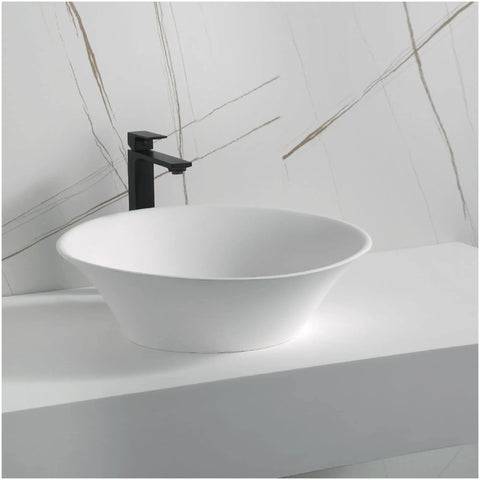 Above Counter Oval Vessel Sink In Matte White 21 Inch Made From 100 Percent Pure Acrylic Resin Non Porous Hygienic Scratch Resistant