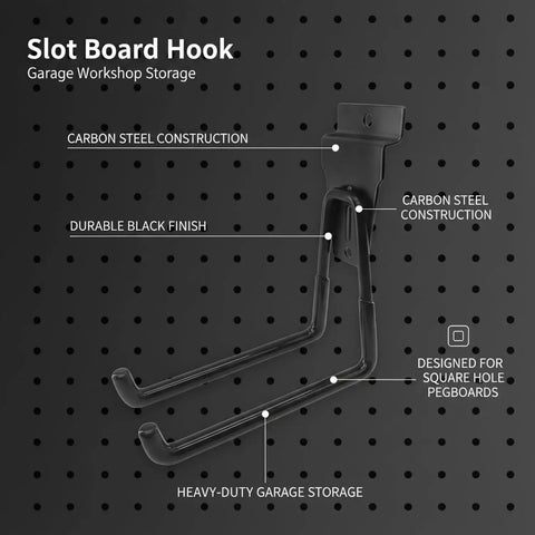 Heavy Duty Square Hole Pegboard Hook, Black Carbon Steel Slot Board Hook For Garage And Workshop Organization, Fits Standard Pegboard Panels, 1 Pack Today