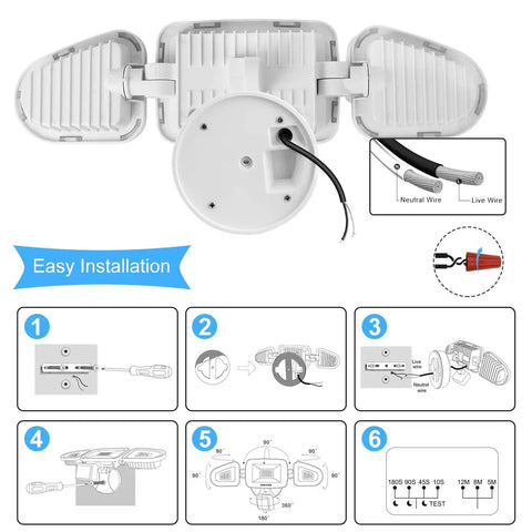 Lit 42W LED Outdoor Flood Light With Motion Sensor installation steps and wiring diagram