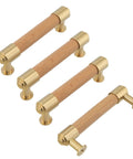 Modern Mid Century Brass And Wood Cabinet Pulls 3 Inch Center To Center Four Pack Kitchen Drawer Handles with brushed finish.
