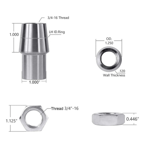 Beefy Three Quarter Inch Threaded Bushing Kit For Four Link Suspension With Heavy Duty Polyurethane Bushings Includes Right And Left Hand Thread Bushings And One Half Inch Bolt Hole Set