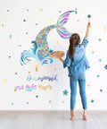Girl painting Homie Mermaid Wall Decals For Girls Nursery Room Decor And Kids Bedroom Decoration Tail Stickers Baby Girl Purple Tail Wall Decor Eco Friendly Safe Non Toxic Peel And Stick Removable Wall Art on white wall