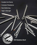 Pro Grade Cotter Pin Clip Fastener Kit With 110 Pieces In Six Sizes for automotive, small engine repair in 304 stainless steel.
