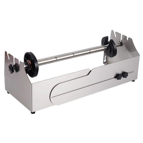 Heavy Duty Stainless Steel Tabletop Stretch Film Dispenser With Smooth Slide Cutter For 16 To 26 Inch Plastic Wrap Rolls side view with cutting mechanism