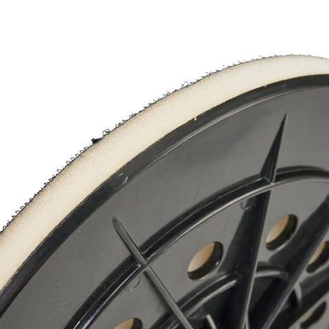 Close-up of 9 Inch 10 Hole Drywall Sanding Pad Quick Swap Hook And Loop Backing Plate compatible with dustless orbital sanders.