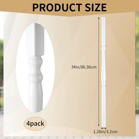 Product size details for Top Shelf White Vinyl Deck Railing Balusters Colonial Style, 34in height, 4 pack.