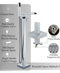 Floor Mount Waterfall Tub Filler Faucet Chrome Finish with Hand Shower and 360 Degree Swivel Spout Image