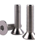 Close-up of Stainless Steel 1/4-20 Flat Head Socket Cap Screws, 1-Inch Length, Full Thread, 304 18-8 Alloy, corrosion-resistant