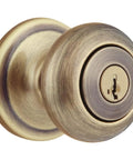 Juno Entry Door Knob With Lock And Key Secure Keyed Handle For Exterior Doors Front Entrance Or Bedroom Antique Brass Finish Pick Resistant SmartKey Rekey Security And Microban Protection