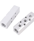 Beefy Aluminum Pneumatic Air Manifold Block, 3 Way 5 Port With 1/2 NPT Inlet And 1/4 NPT Outlets For Compressors, side view