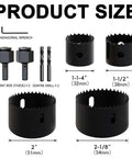 METOTY 9-piece hole saw kit with mandrel; includes hole saws 1-1/4, 1-1/2, 2 and 2-1/8 in plus center drills
