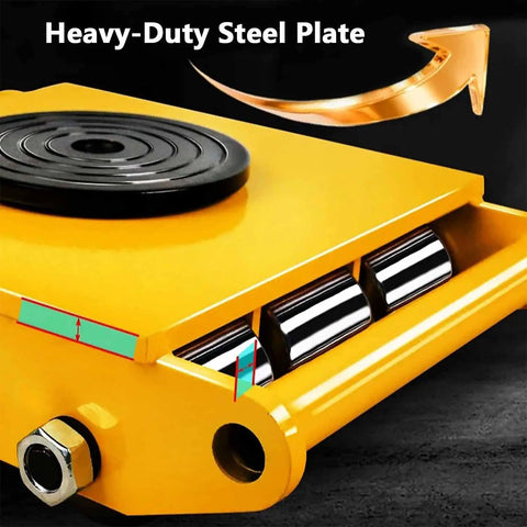 Close-up of Heavy Duty Machinery Roller Skates With Smooth Glide Pu Wheels And Quick Swivel 360 Base, featuring a heavy-duty steel plate.