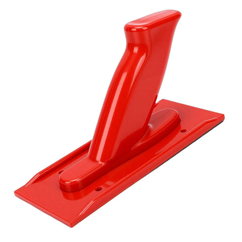 Built Tough Abs Table Saw Push Block With Angled Handle And Rock Solid Textured Grip in bright red, designed for safe wood cutting.