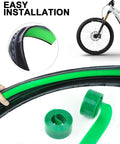 All-Terrain Bicycle Tire Liner Protector for Mountain and Commuter Bikes, 1mm Polyurethane Shield installation on bike wheel.