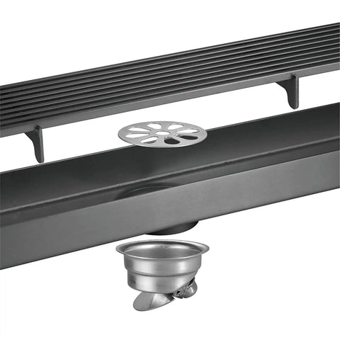 Total Upgrade Linear Shower Drain In Stainless Steel With Removable Grate And Efficient Hair Catcher For Flawless Smooth Draining No Clogs Nonsense For Your Dream Bathroom Rose Gold showing sleek design and integrated hair catcher.