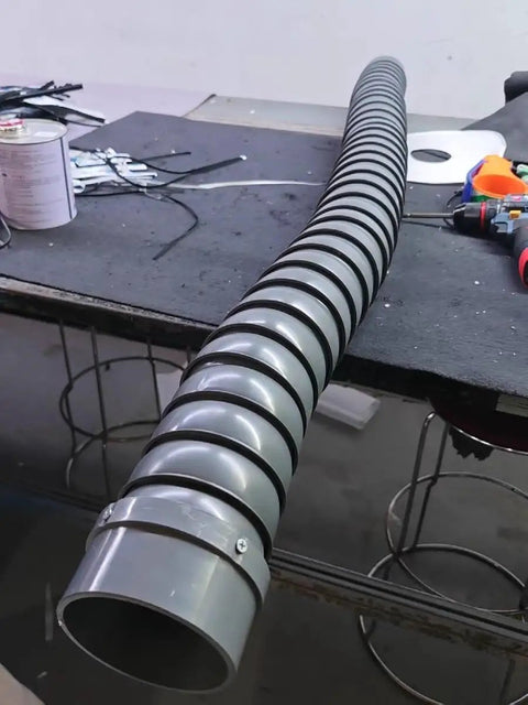 Flexible 2 to 8 inch gray extractor hose for Heavy Duty Stainless Steel Fume Hood, designed for efficient dust removal.