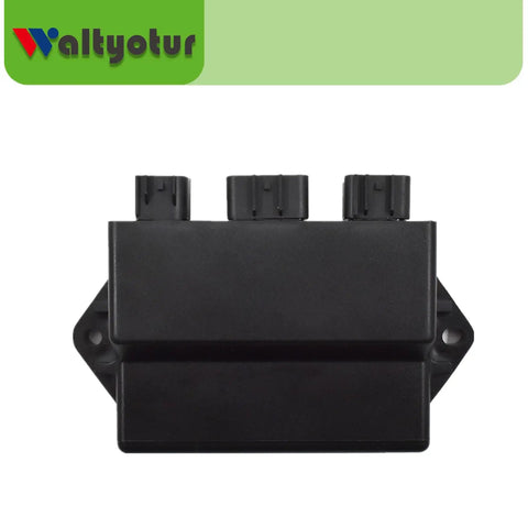 Front view of CDI Box Replacement 5KM-85540-10-00 For Yamaha Grizzly 660, black with three plugs, durable housing