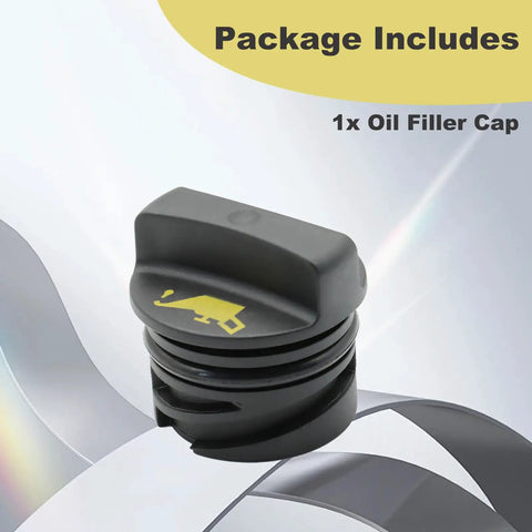 Engine Oil Filler Cap For Ford Explorer Edge Escape Fusion Focus Transit Connect Fiesta Mustang Transit Lincoln MKX MKT MKZ MKC Replacement YS4Z-6766-F Premium Durable Easy Fit High Strength PA66-GF30 black cap with yellow oil icon