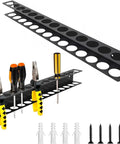Heavy Duty Wall Mount Screwdrivers And Pliers Organizer Rack For Garage Workshop And Tool Chest Built From Rugged Steel Construction Space Saving Tool Holder For Full Size Screwdrivers And Pliers shown installed with tools