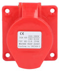 Red Industrial Concealed Power Socket Featuring IP44 Weatherproofing And Solid Brass Terminals With Tough PC Shell visible from the front.