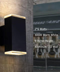 Ultra Sleek 9 Inch LED Rectangle Outdoor Wall Light In Aluminum, Matte Black Finish, Up Down Lighting, 12W, 3000K Warm White