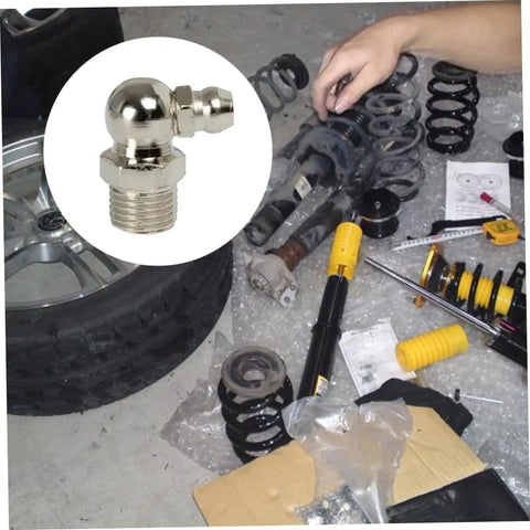 Beefed Up Hydraulic Grease Fitting Kit With 260 Pcs Metric And Imperial Nozzles displayed in auto repair setting