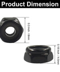 Dimensions of 50 Pack Six Thirty Two Nylon Insert Hex Lock Nuts In 304 Stainless Steel Black Finish Nylock Self Locking Nut