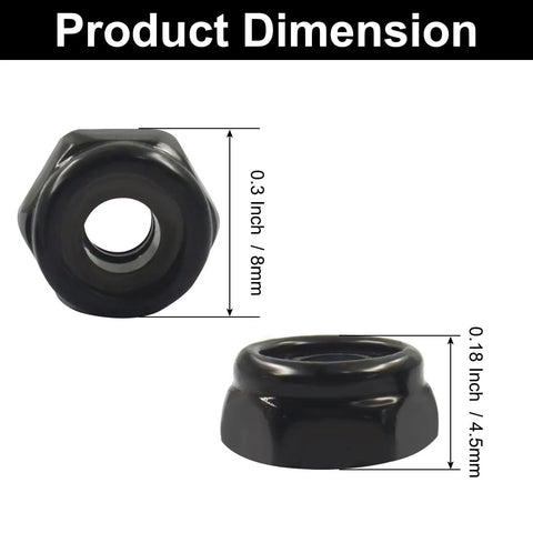 Dimensions of 50 Pack Six Thirty Two Nylon Insert Hex Lock Nuts In 304 Stainless Steel Black Finish Nylock Self Locking Nut