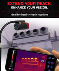 Thermal Wireless Imaging Camera with 640x480 TISR Resolution (160x120 Native IR), WiFi Hotspot extended on rod, screen visible.
