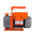 Slick Heavy Duty Single Stage Vacuum Pump With Direct Drive Motor For Air Conditioning Refrigerant Drain And Hvac Repair Compact Base With Quick Release Oil Valve That Runs Like A Dream, side view with handle.