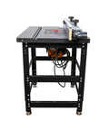 Heavy Duty Cast Iron Router Table Workhorse Package With Triton 3 25 Hp Dual Mode Router, side view with adjustable fence.