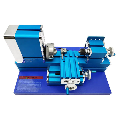 This mini metal lathe machine is a total game changer for DIYers, featuring a compact blue design for precision tasks.
