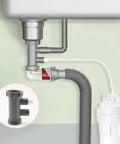 Installed 1-1/2 Inch Kitchen Sink Drain Adapter with four way branch and 1/4 inch filter water line connector for RO systems.