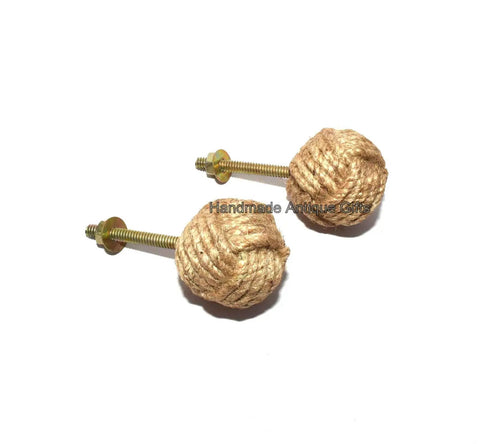 Handcrafted White Jute Rope Cabinet Knobs And Drawer Pulls Set, Nautical Rope Knot Handles For Cabinets, Wardrobes, Cupboards, 35 MM, Coastal Home Decor, Easy Hardware Update, Rustic Marine Style, white jute rope knob set with screws