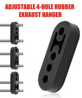 Exhaust Hanger Removal Tool And 4 Hole Rubber Hangers Kit For Cars Trucks showing black rubber exhaust hanger with four holes.