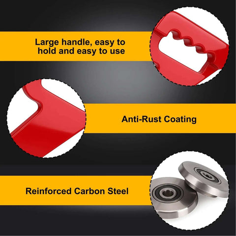 Features of the 9 Inch Hand Pull Sheet Metal Cutter Nibbler, highlighting a large handle, anti-rust coating, and reinforced carbon steel.
