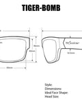 Wraparound Safety Shades With Polarized Ice Blue Mirrored Lenses And Plush Foam Seals dimensions diagram for construction work eyewear.