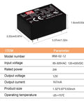 Top Shelf 12V DC Power Supply 2 Watt Slick Compact Industrial Adapter With UL Certified Build, showing dimensions and specifications.