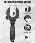 Ratcheting Pipe Cutter Tool Kit 12 Piece Set for Copper and PVC Tubing, Heavy Duty Close Quarters Cutter with labeled features
