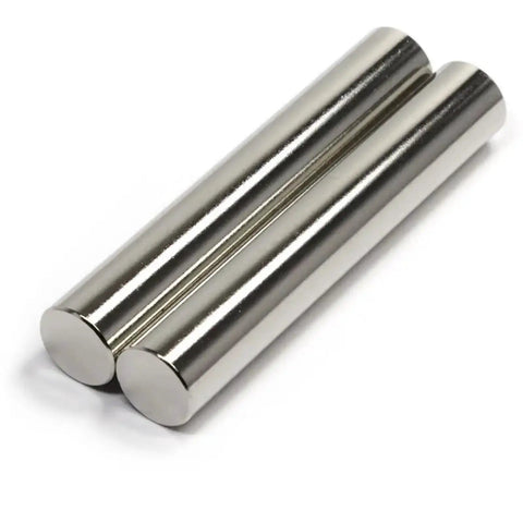 Two Monster Strength Neodymium Magnet Bar Cylinders, 1 Inch by 8 Inch, Heavy Duty Rare Earth N45 Rods for magnetic penetration and lifting.