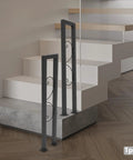 Heavy Duty Black Metal U Shaped Stair Handrail Freestanding Indoor Safety Rail With Slick Curved Edges built tight beside modern stairs.