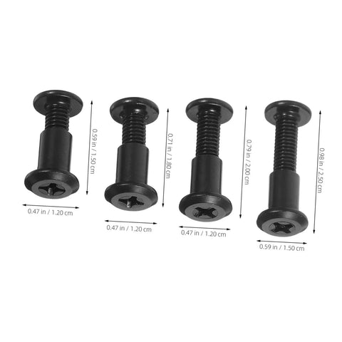 Heavy Duty Steel Screws And Nuts 170 Set Assortment Kit For Furniture Assembly showing four black screws with length measurements.
