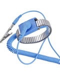 Reusable Corded Anti Static Wrist Strap With Alligator Clip For Fast Grounding And Dissipating Static Electricity In Sensitive Electronics Equipment Pro Grade Gear Adjustable Elastic Band Up To 160mm with blue coiled cord and metal band