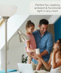Adjustable Metal Floor Lamp With Side Reading Light In Satin Nickel Finish 150 Watt, living room setting with family